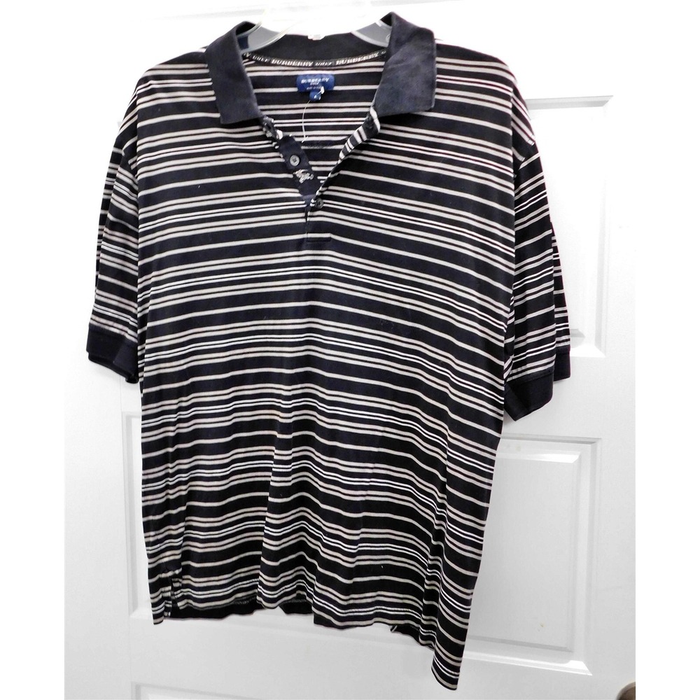 Burberry‎ Golf Black White Striped Polo Shirt Italy sz L